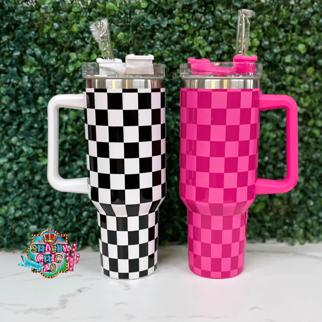 Checkerboard 40oz Tumbler With Handle Sleeve