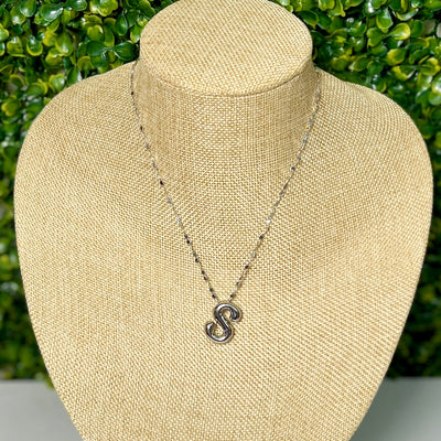 Silvertone Puff inital Necklace