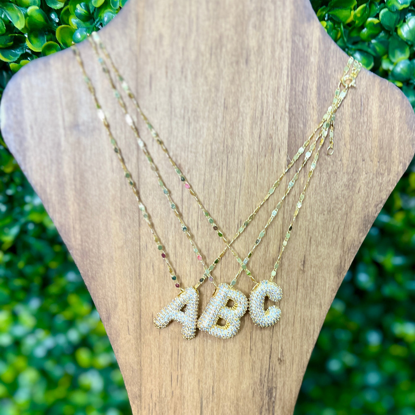 Gold Sparkle Initial Necklaces with Sparkle Chain