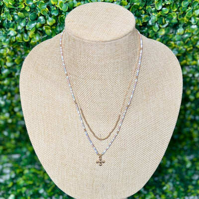 Dainty 2 strand necklace with cross