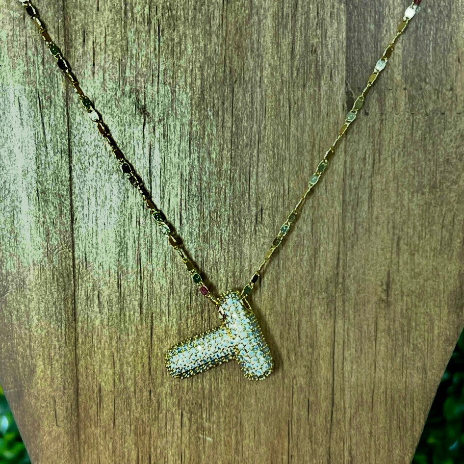 Gold Sparkle Initial Necklaces with Sparkle Chain