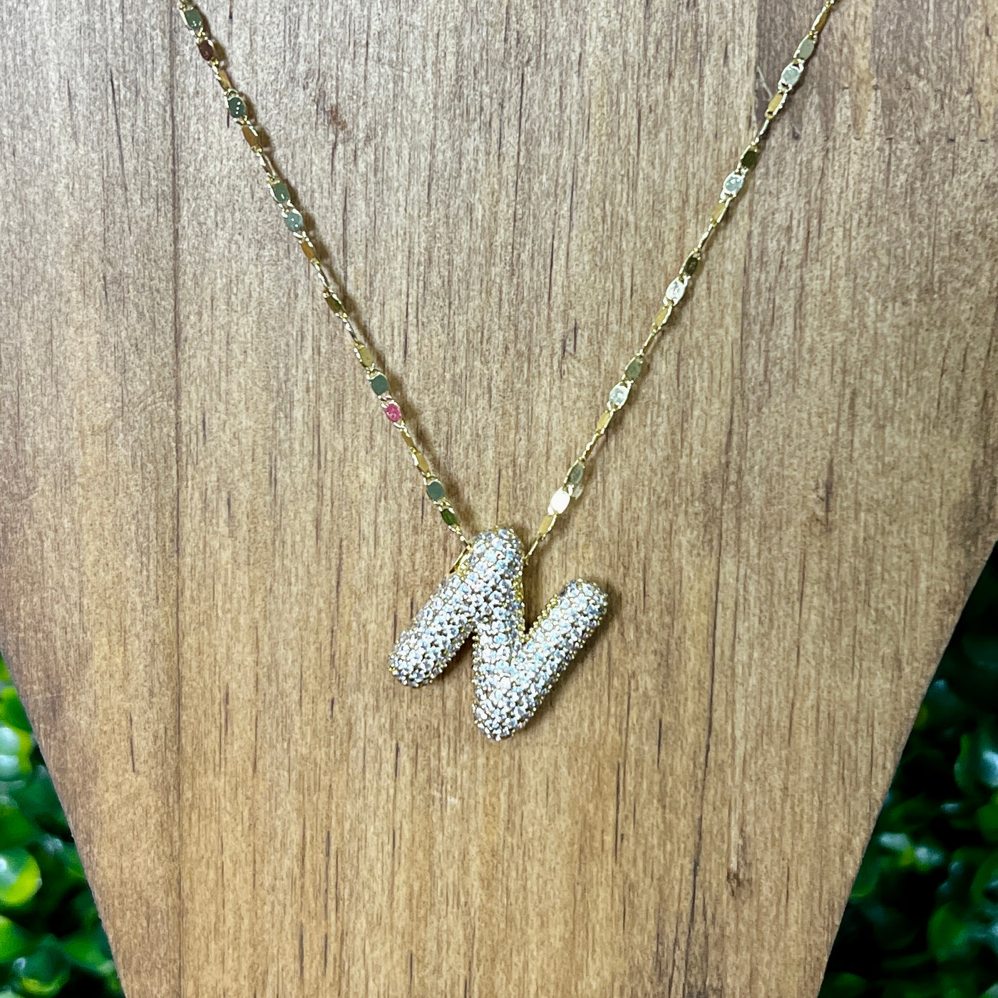 Gold Sparkle Initial Necklaces with Sparkle Chain