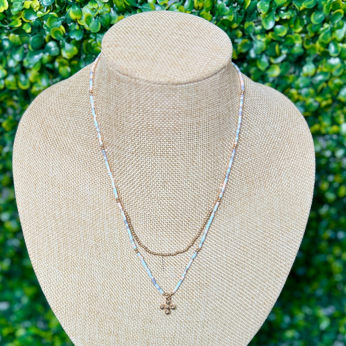 Dainty 2 strand necklace with cross