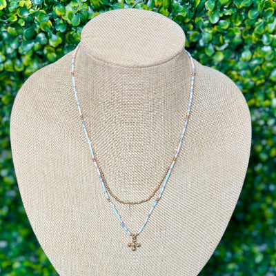 Dainty 2 strand necklace with cross