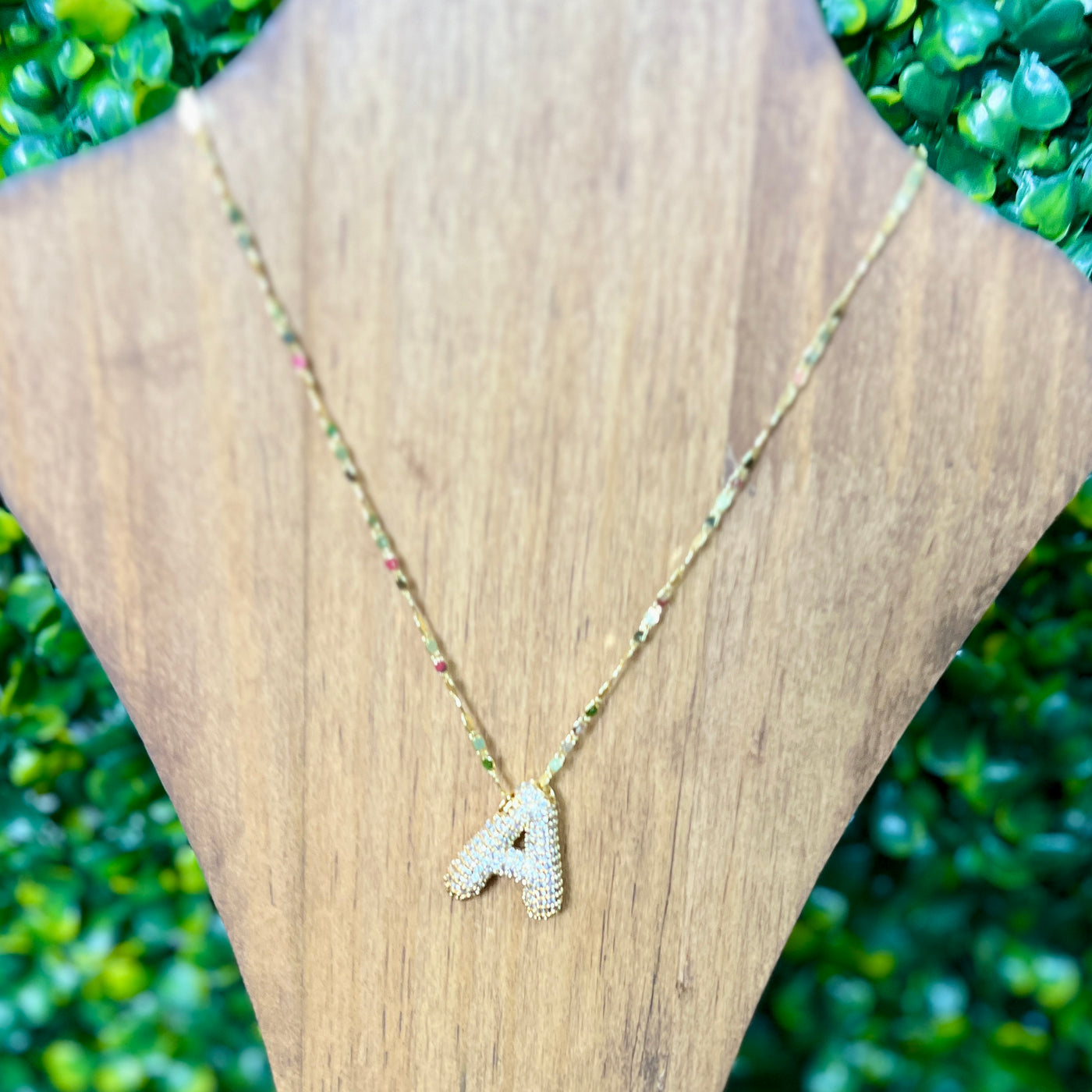 Gold Sparkle Initial Necklaces with Sparkle Chain