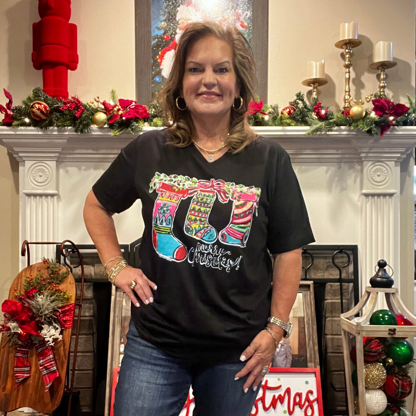 Callie Ann Stelter Merry Christmas Stockings Tee