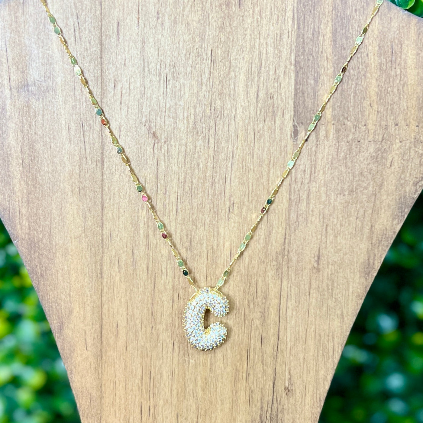 Gold Sparkle Initial Necklaces with Sparkle Chain