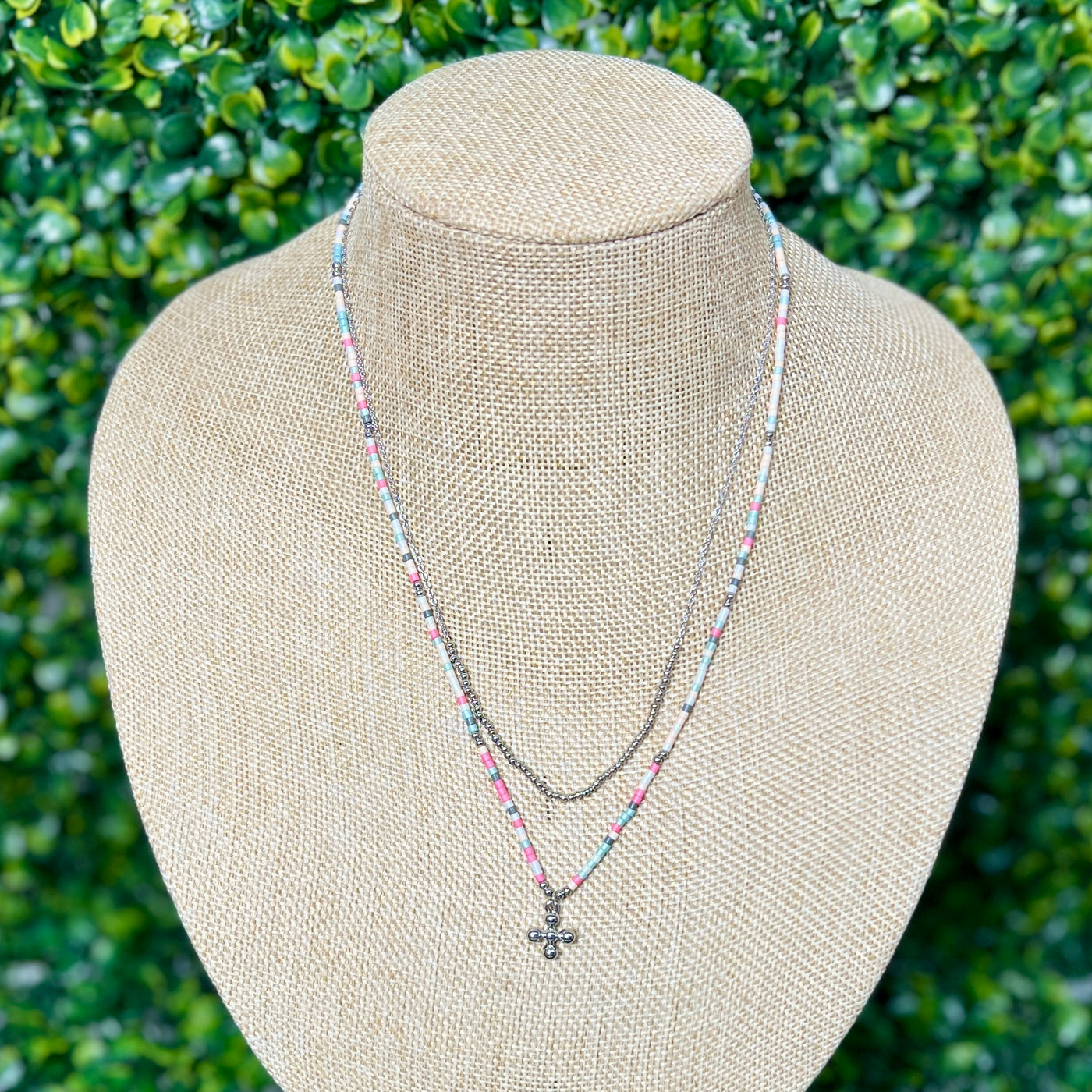 Dainty 2 strand necklace with cross