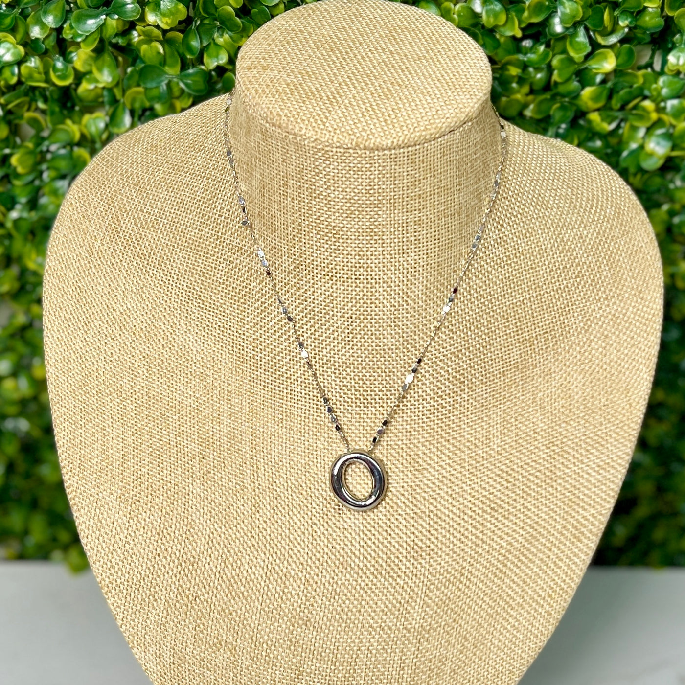 Silvertone Puff inital Necklace