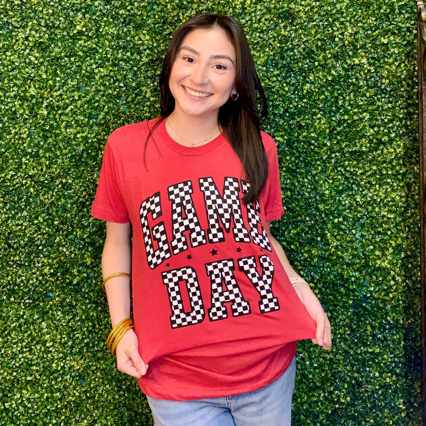 Game Day Checkered Tee - Red