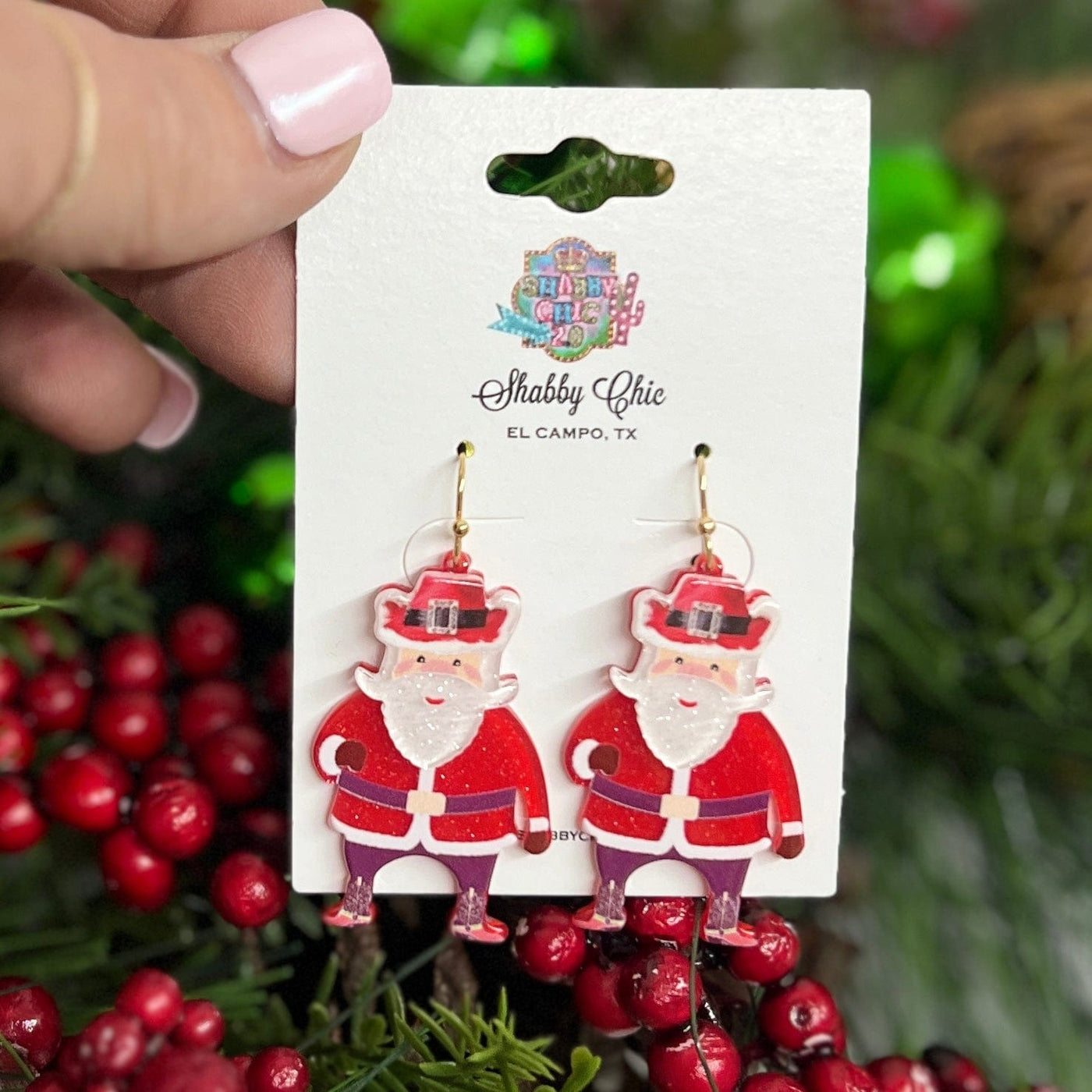 Cowboy Santa Earrings Shabby Chic Boutique and Tanning Salon