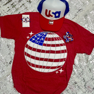 Disco Ball Flag Tee Shabby Chic Boutique and Tanning Salon