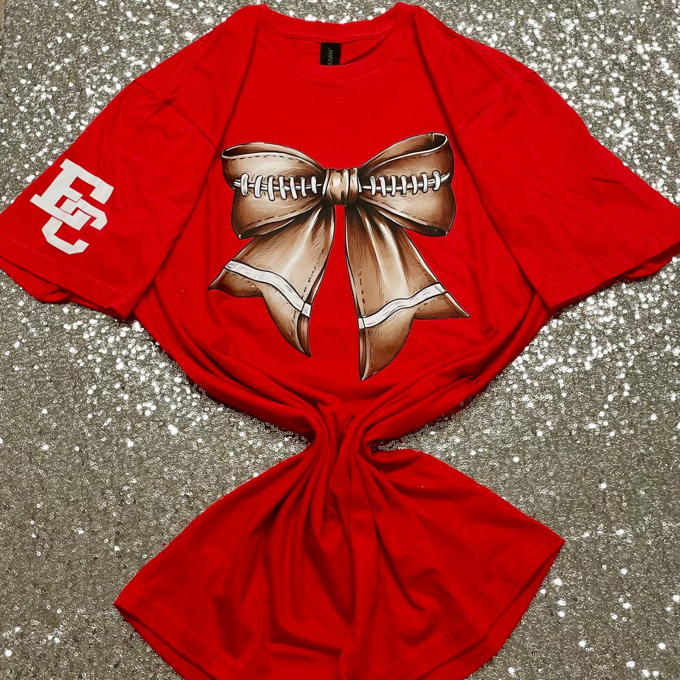 Football Bow Tee - Red Shabby Chic Boutique and Tanning Salon