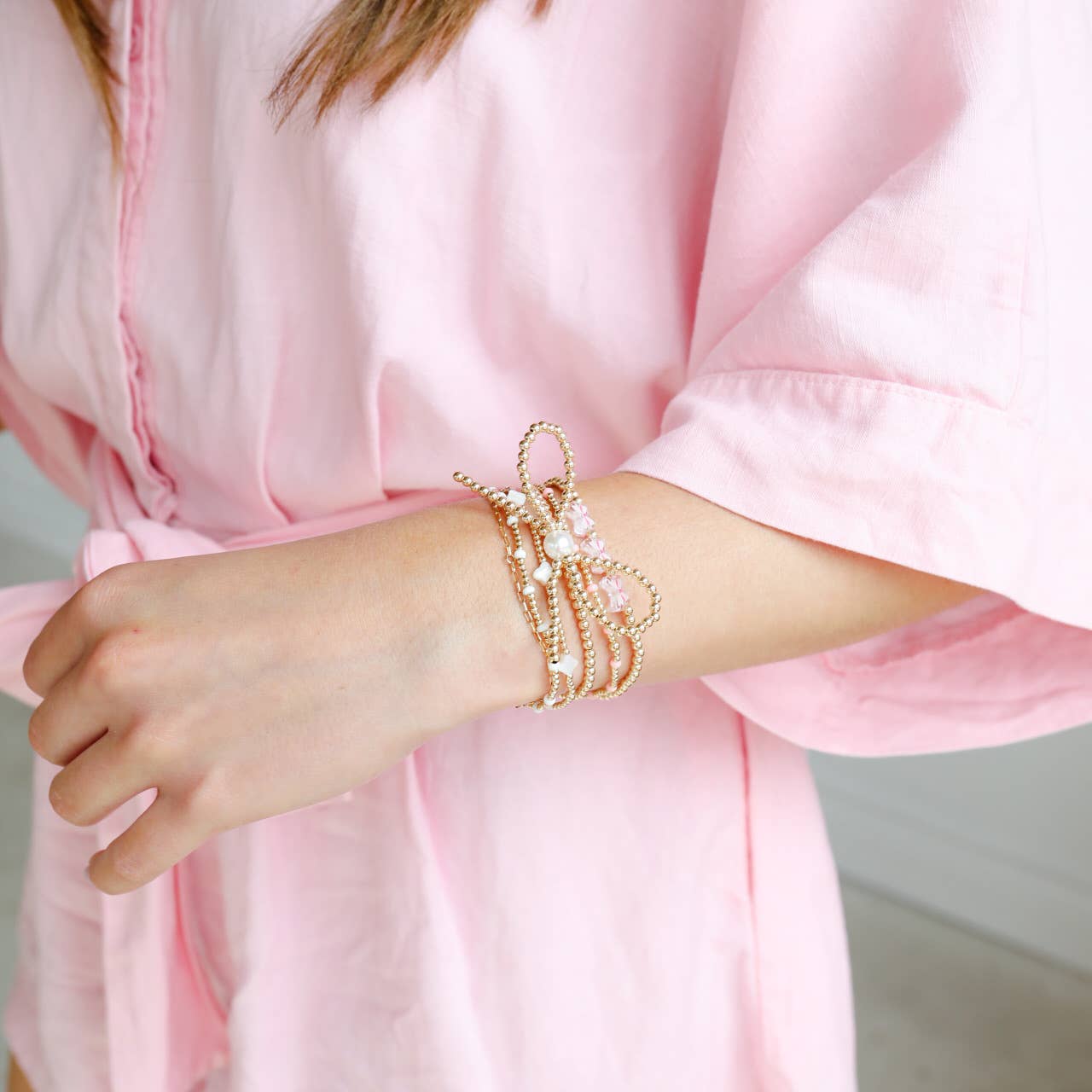 Gold Bow Bracelet: Extended 7.25 Beaded Blondes