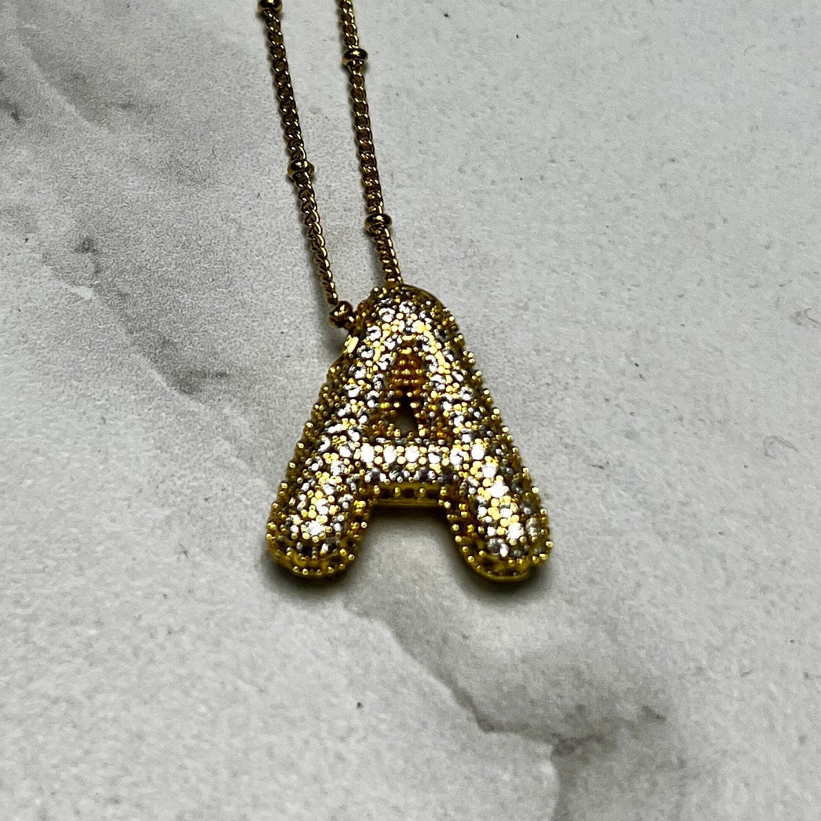 Gold Initial Necklaces with Rhinestones Shabby Chic Boutique and Tanning Salon A