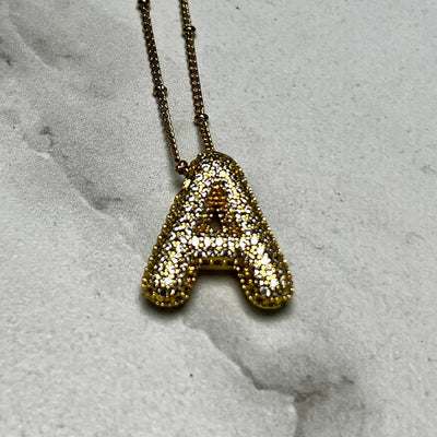 Gold Initial Necklaces with Rhinestones Shabby Chic Boutique and Tanning Salon A