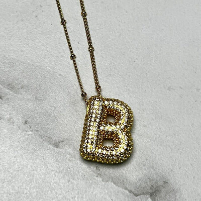 Gold Initial Necklaces with Rhinestones Shabby Chic Boutique and Tanning Salon B