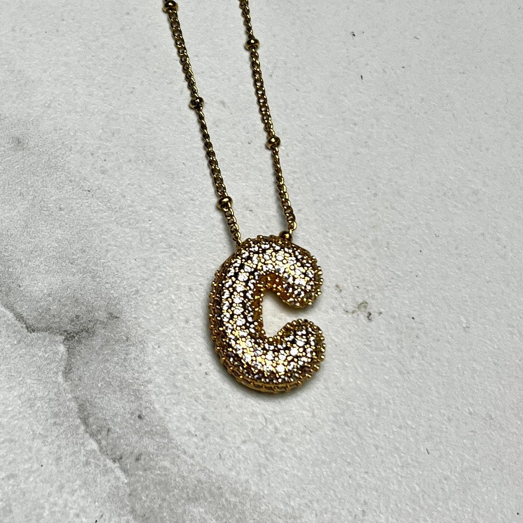 Gold Initial Necklaces with Rhinestones Shabby Chic Boutique and Tanning Salon C