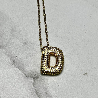 Gold Initial Necklaces with Rhinestones Shabby Chic Boutique and Tanning Salon D