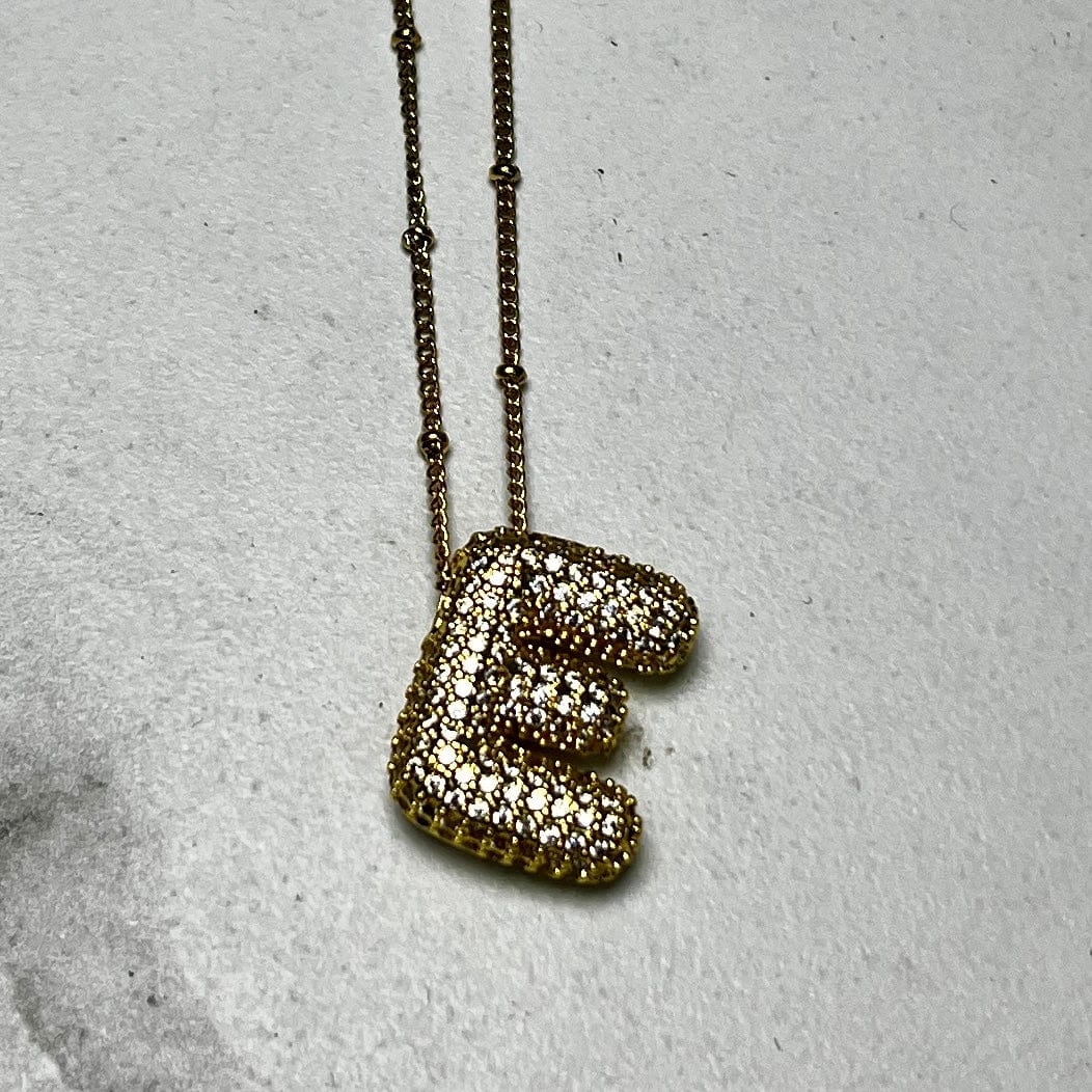 Gold Initial Necklaces with Rhinestones Shabby Chic Boutique and Tanning Salon E