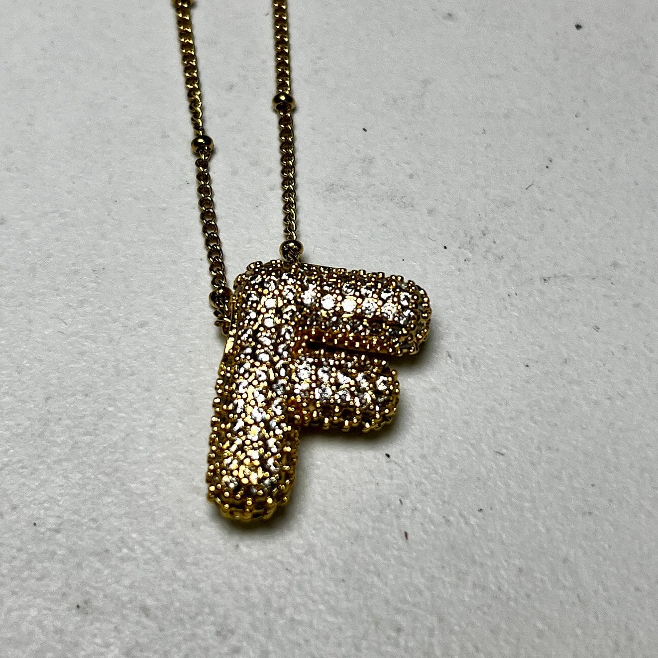 Gold Initial Necklaces with Rhinestones Shabby Chic Boutique and Tanning Salon F