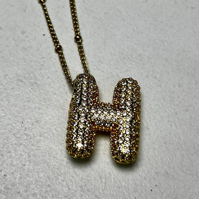 Gold Initial Necklaces with Rhinestones Shabby Chic Boutique and Tanning Salon H