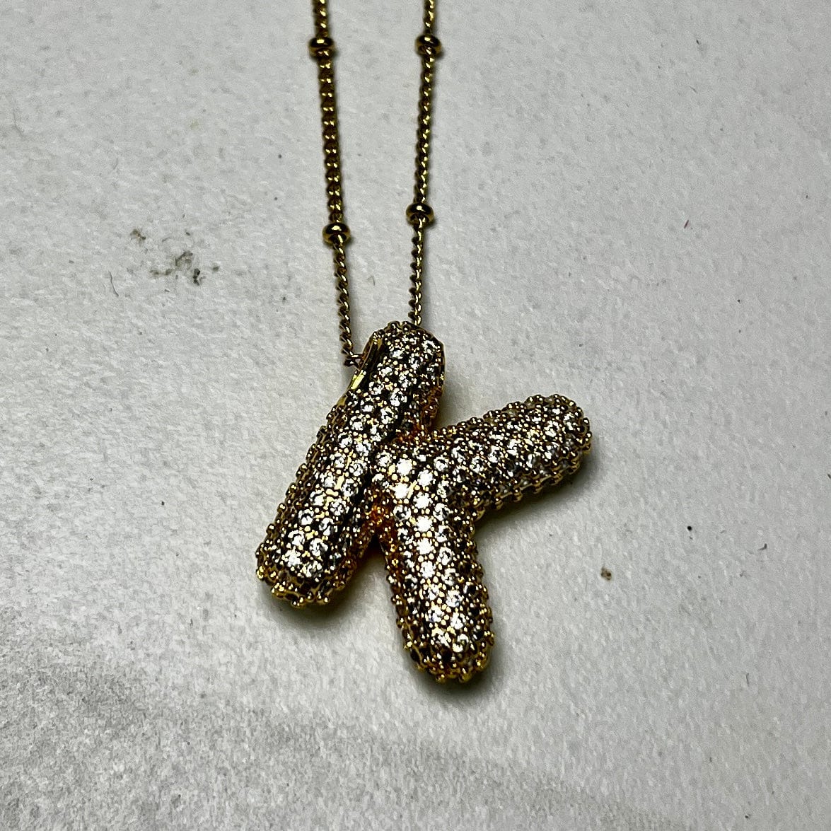 Gold Initial Necklaces with Rhinestones Shabby Chic Boutique and Tanning Salon K