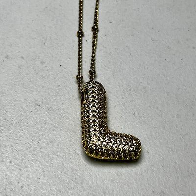Gold Initial Necklaces with Rhinestones Shabby Chic Boutique and Tanning Salon L