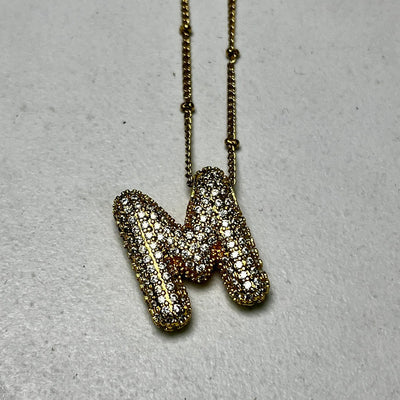 Gold Initial Necklaces with Rhinestones Shabby Chic Boutique and Tanning Salon M