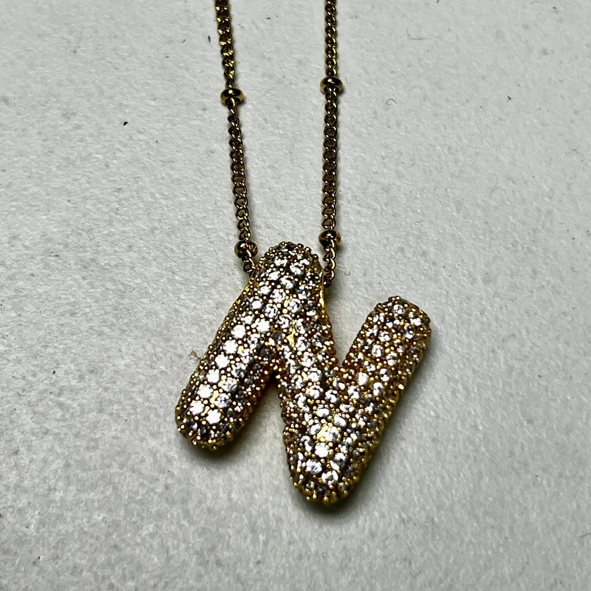 Gold Initial Necklaces with Rhinestones Shabby Chic Boutique and Tanning Salon N