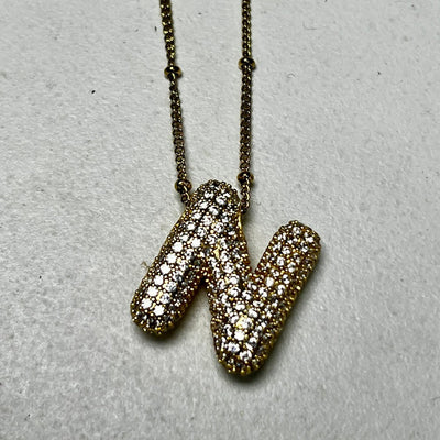 Gold Initial Necklaces with Rhinestones Shabby Chic Boutique and Tanning Salon N