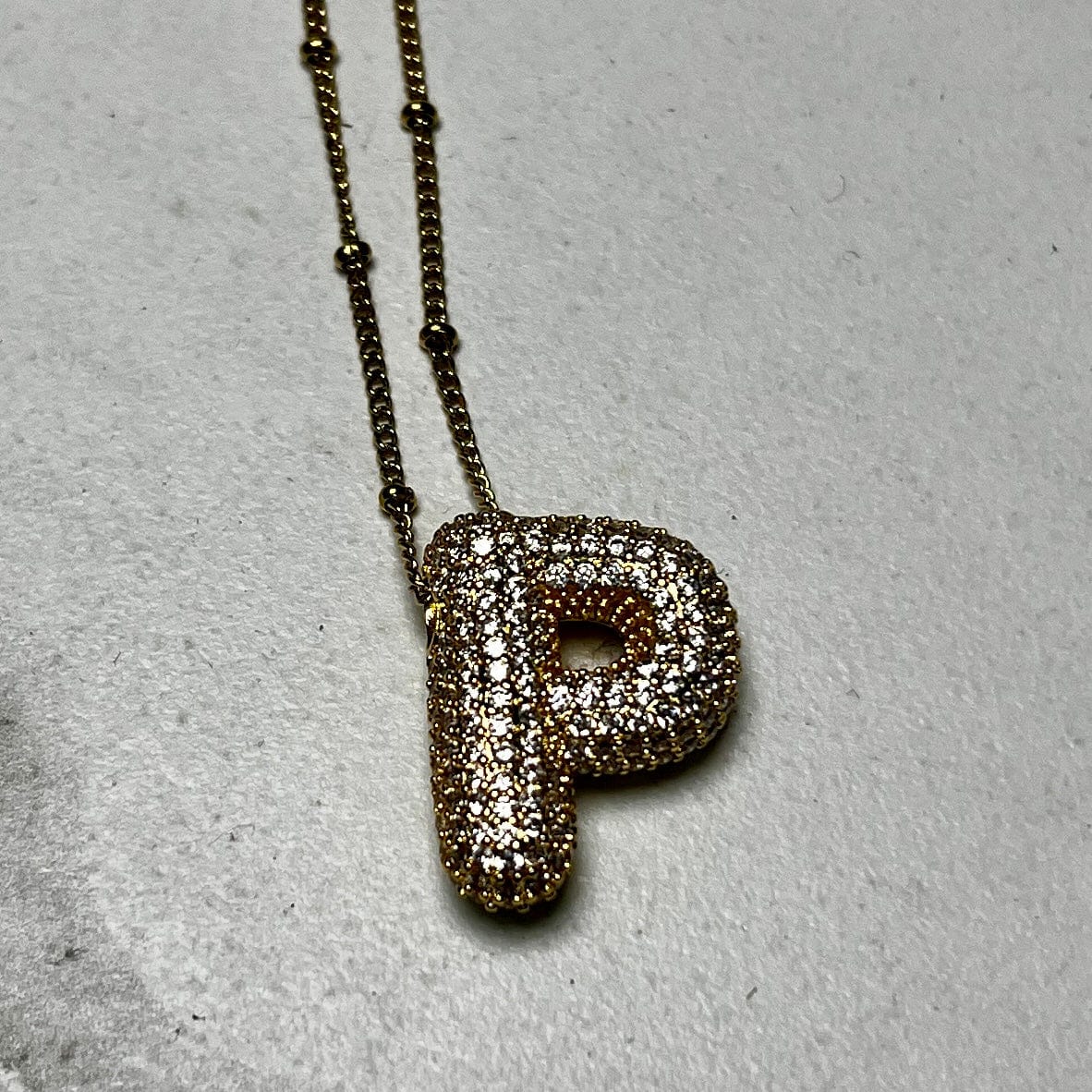 Gold Initial Necklaces with Rhinestones Shabby Chic Boutique and Tanning Salon P