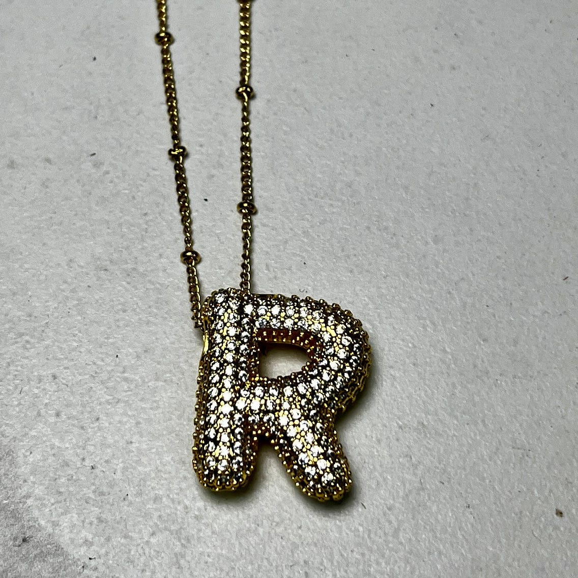 Gold Initial Necklaces with Rhinestones Shabby Chic Boutique and Tanning Salon R