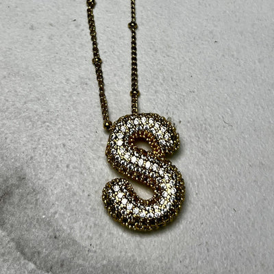 Gold Initial Necklaces with Rhinestones Shabby Chic Boutique and Tanning Salon S