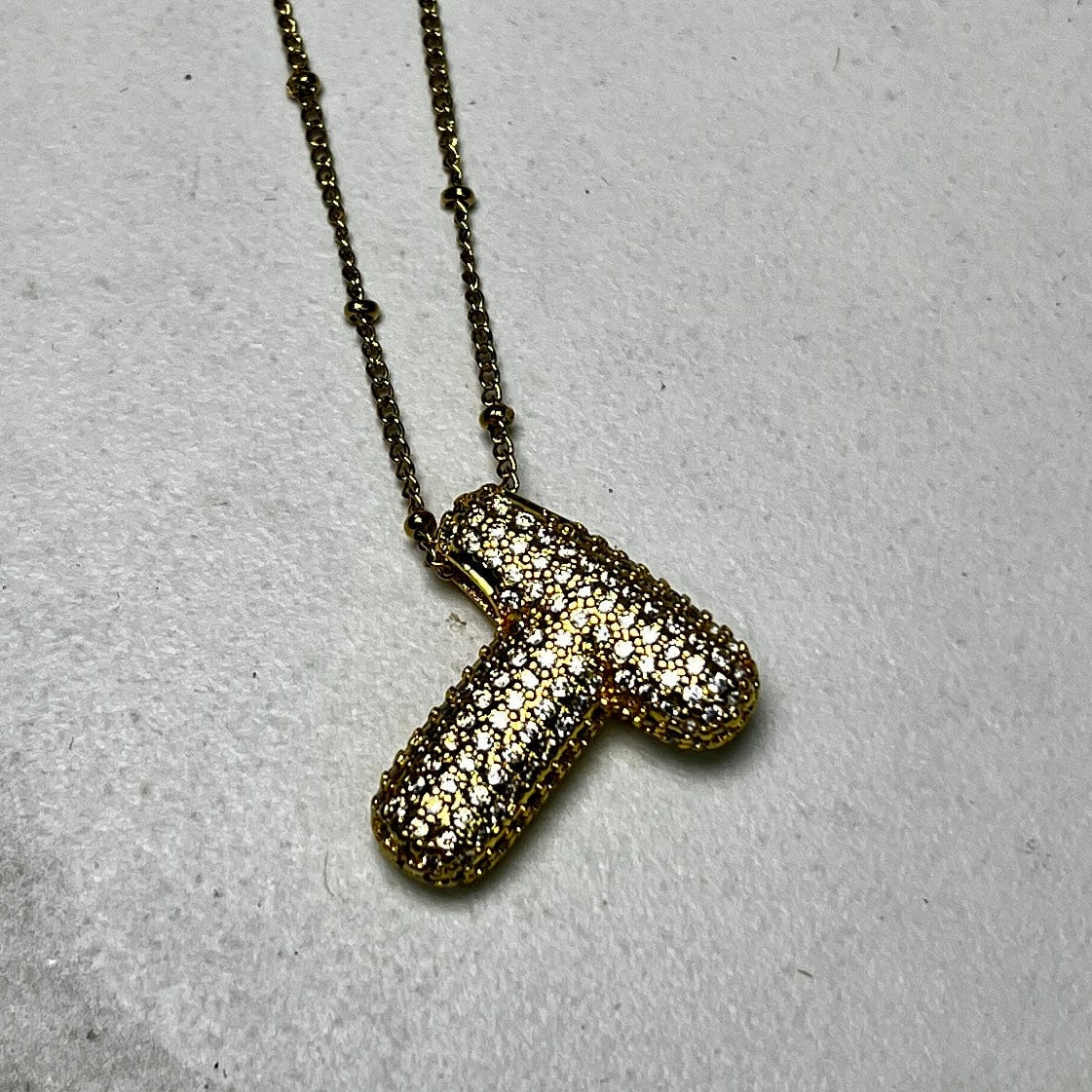 Gold Initial Necklaces with Rhinestones Shabby Chic Boutique and Tanning Salon T