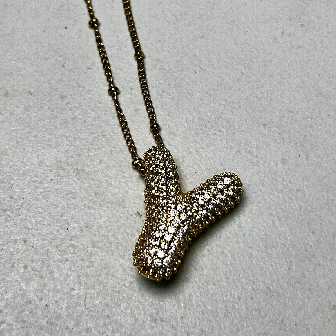Gold Initial Necklaces with Rhinestones Shabby Chic Boutique and Tanning Salon Y