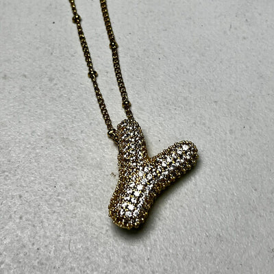 Gold Initial Necklaces with Rhinestones Shabby Chic Boutique and Tanning Salon Y