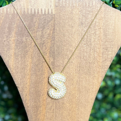 Luxe Gold Initial Necklaces with Rhinestones Shabby Chic Boutique and Tanning Salon S
