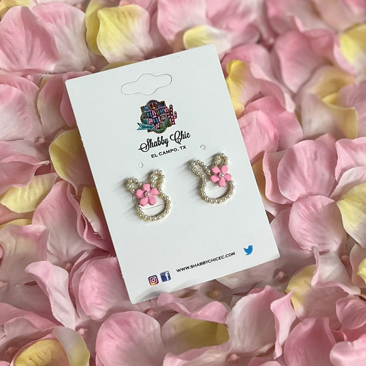 Pearl Bunny Face Earrings Shabby Chic Boutique and Tanning Salon