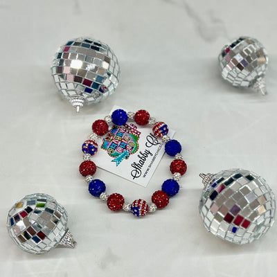 Red White Blue Rhinestone Bead Bracelet Shabby Chic Boutique and Tanning Salon
