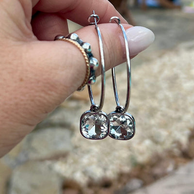 Silver Hoop Earrings with Clear Stones Shabby Chic Boutique and Tanning Salon