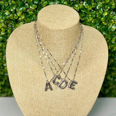 Silvertone Puff inital Necklace Shabby Chic Boutique and Tanning Salon