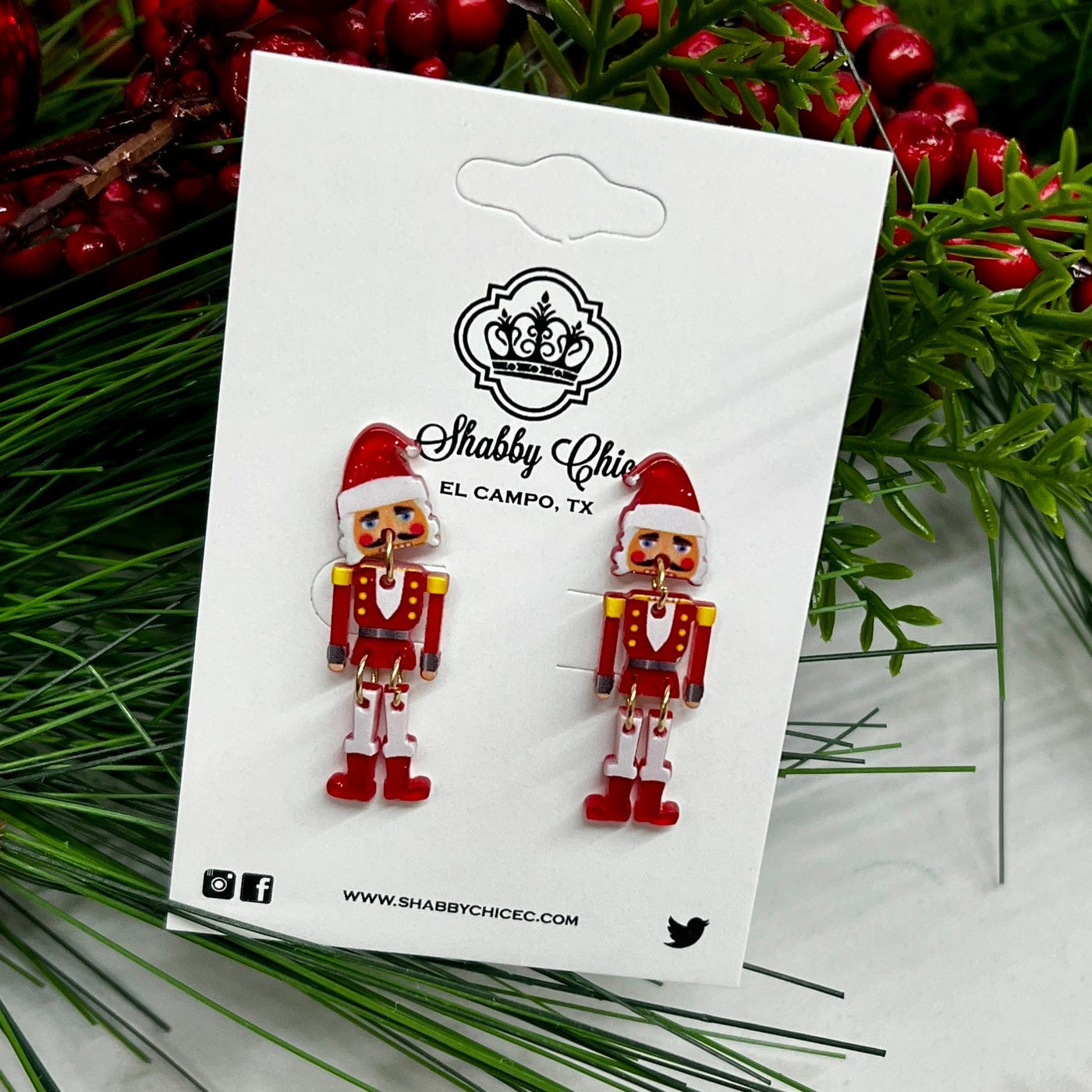 Small Nutcracker Earrings Shabby Chic Boutique and Tanning Salon Red