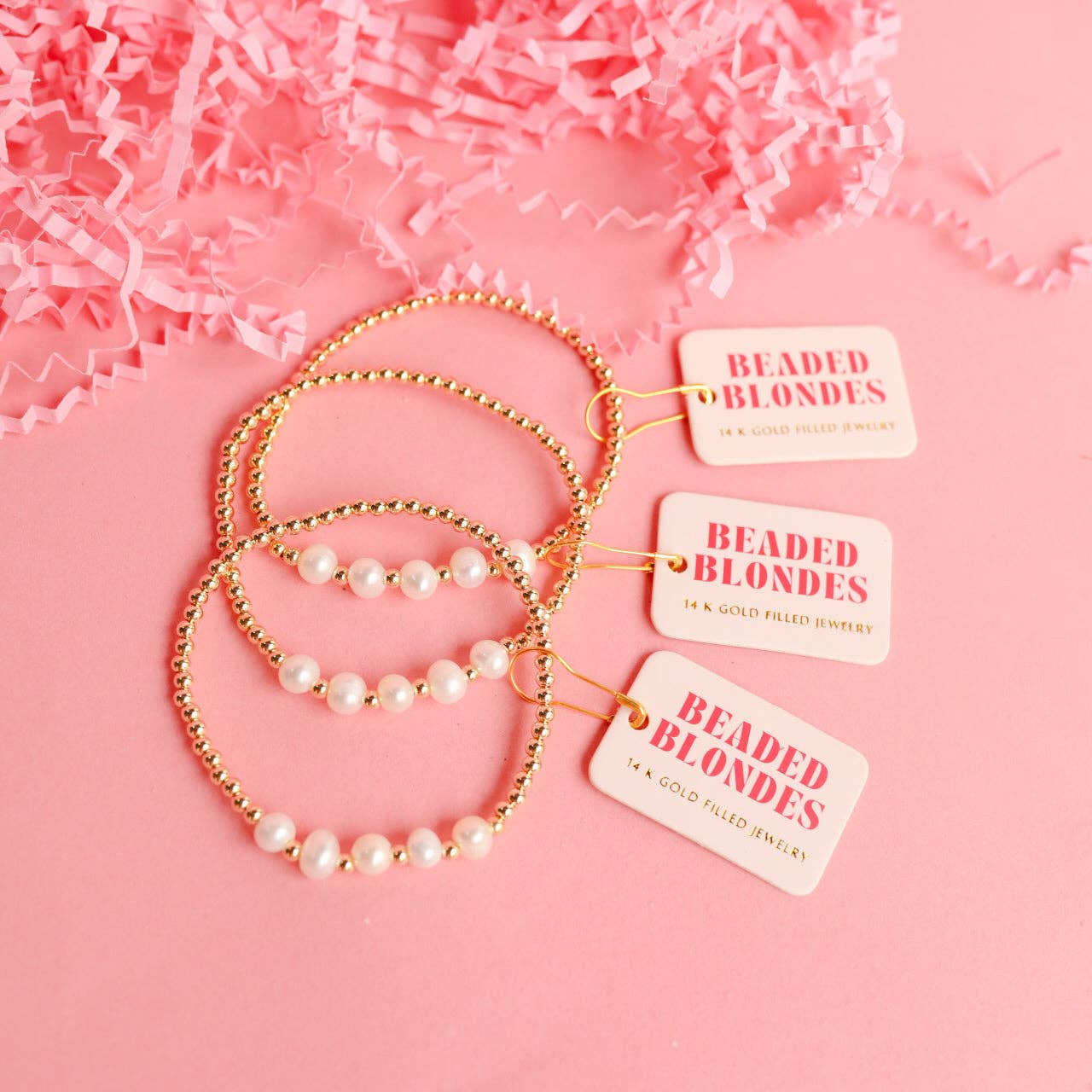 Tatum Pearl Bracelet in Gold: Standard 6.75 inch Beaded Blondes