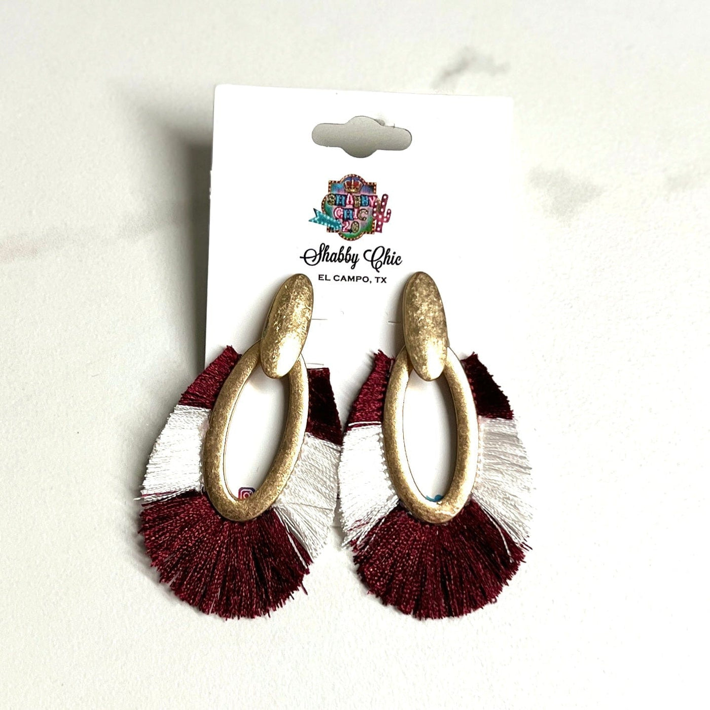 The Perfect Game Day Earrings Shabby Chic Boutique and Tanning Salon Maroon/White