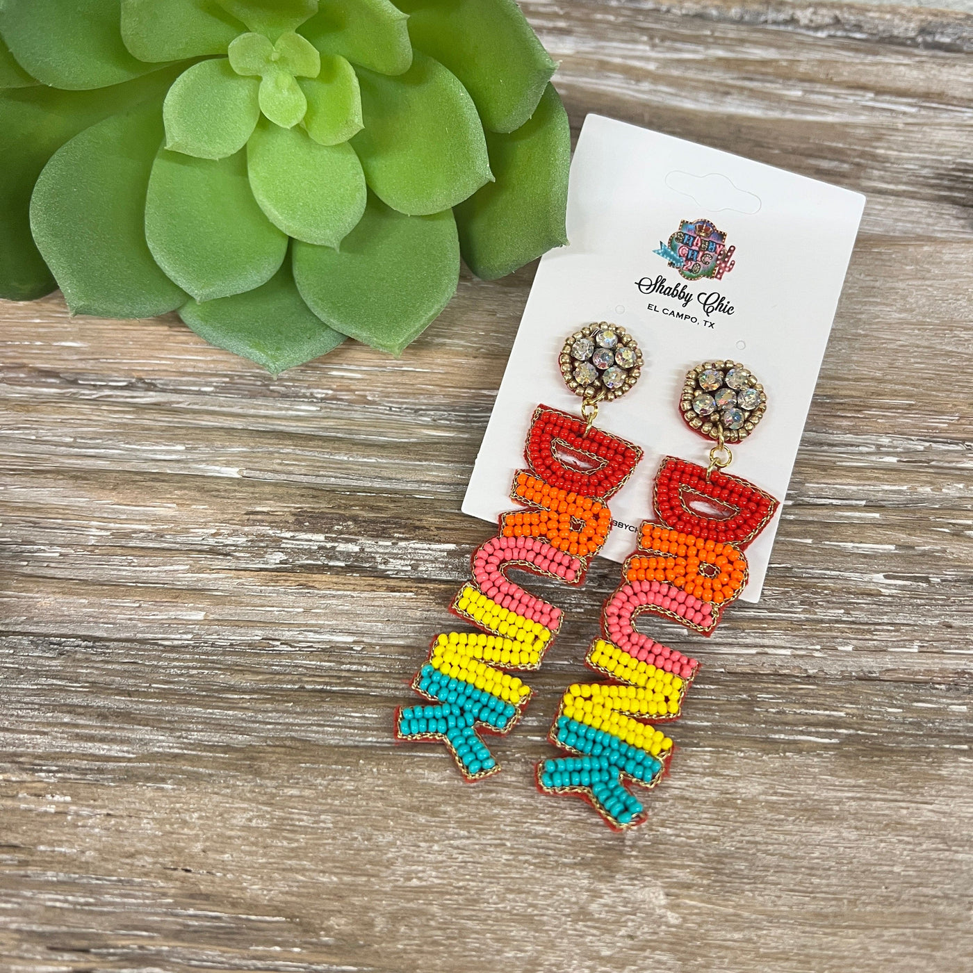 Beaded DRUNK Earrings Shabby Chic Boutique and Tanning Salon