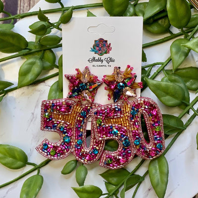 Beaded Happy 50th Earrings Shabby Chic Boutique and Tanning Salon