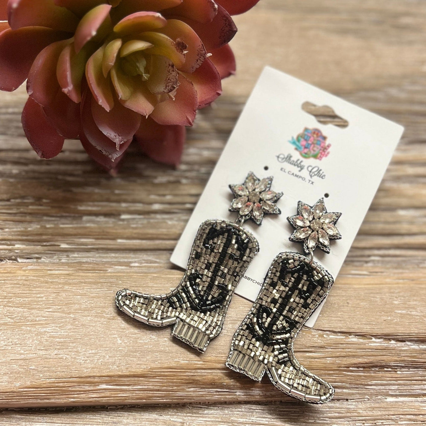 Black Boot Beaded Earrings Shabby Chic Boutique and Tanning Salon