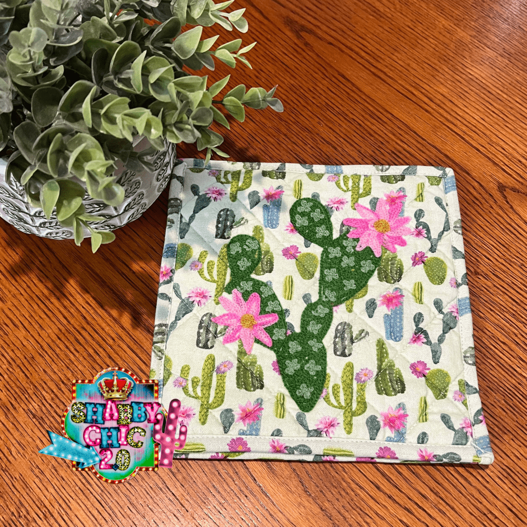 Cactus Pink Bloom Potholder Shabby Chic Boutique and Tanning Salon