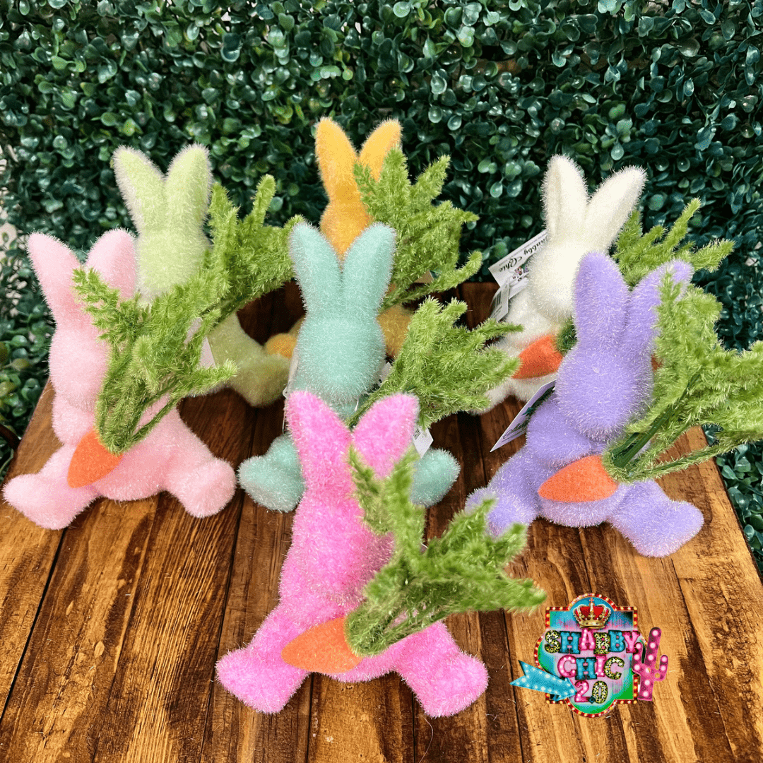 Flocked Easter Bunnies with Carrot Shabby Chic Boutique and Tanning Salon